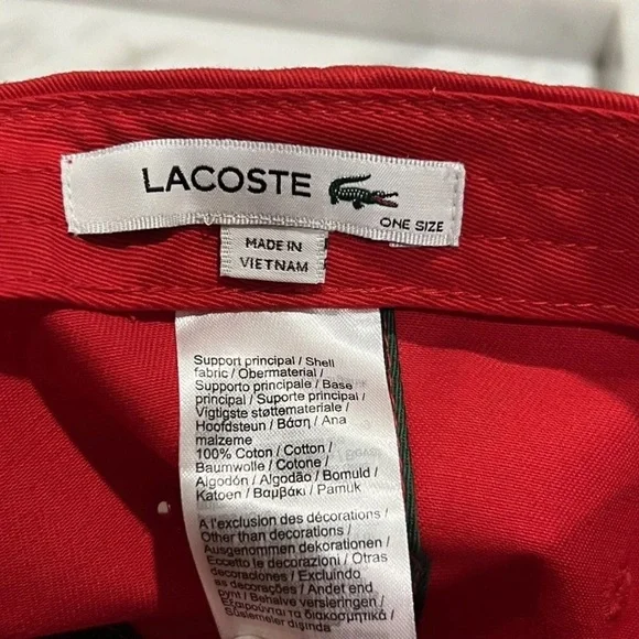 Lacoste Big Crocodile Cotton Twill Hat Cap Adjustable Leather Strap O/S, Red - Picture 4 of 4